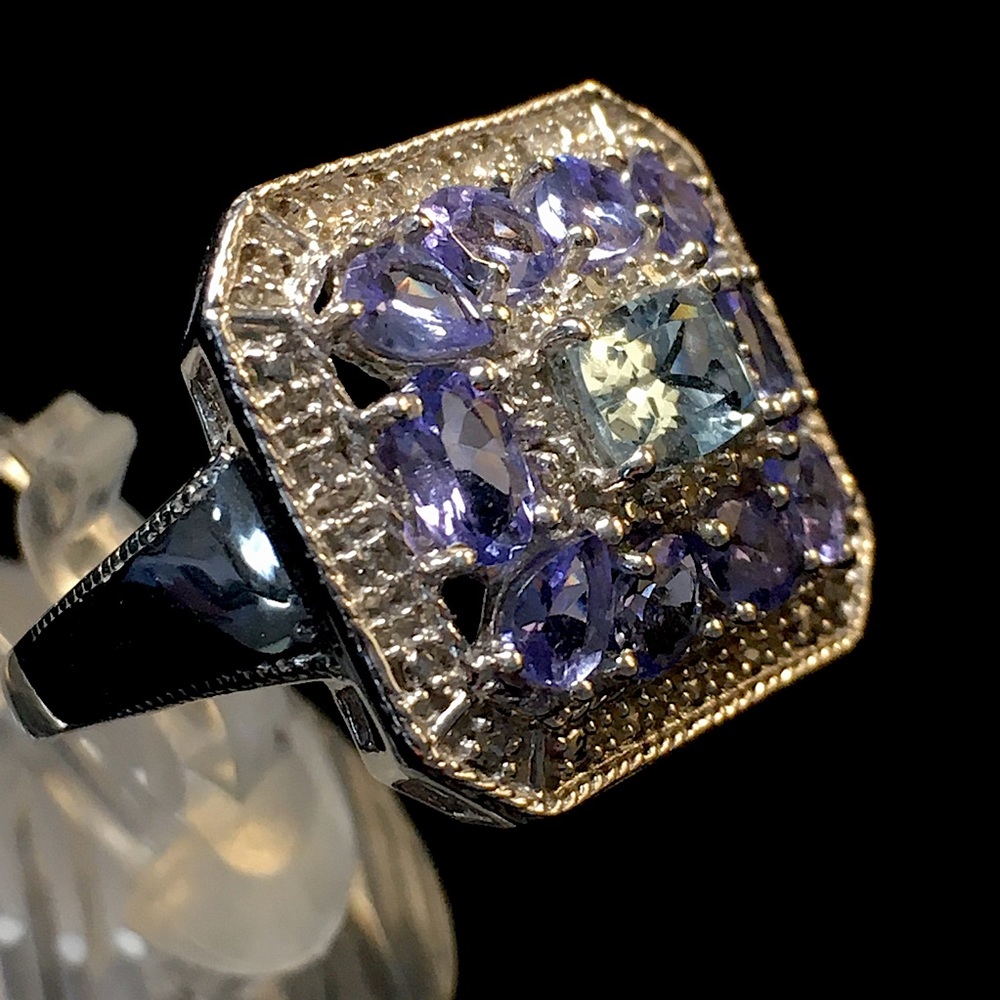 Vintage 925 Silver Blue Topaz Amethyst Ring